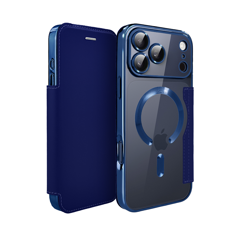 Etui do iPhone 17 Pro typu książka Book Magsafe Lens Protect, z klapką, granatowe