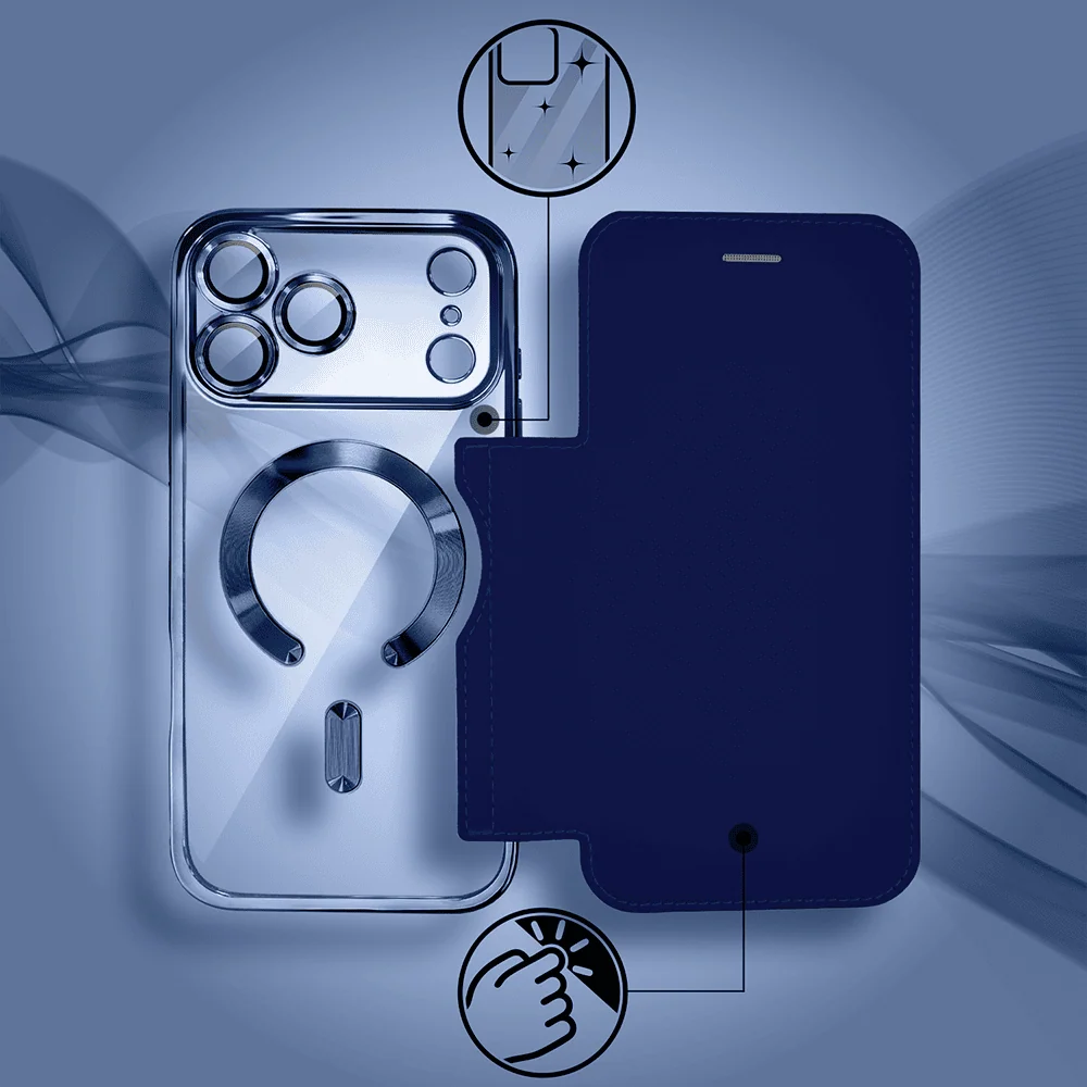 Etui do iPhone 17 Pro Max typu książka Book Magsafe Lens Protect, z klapką, granatowe (7)