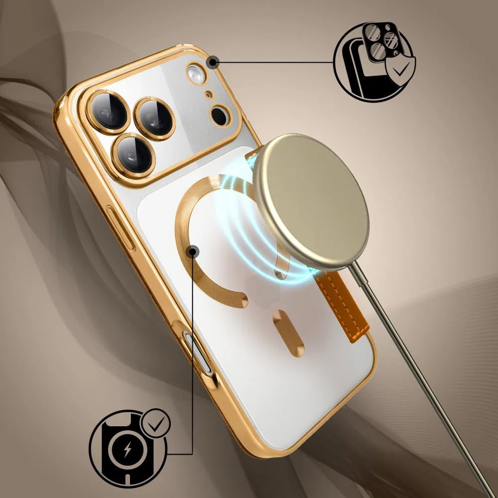 Etui do iPhone 17 Pro Max typu książka Book Magsafe Lens Protect, z klapką, złote (2)