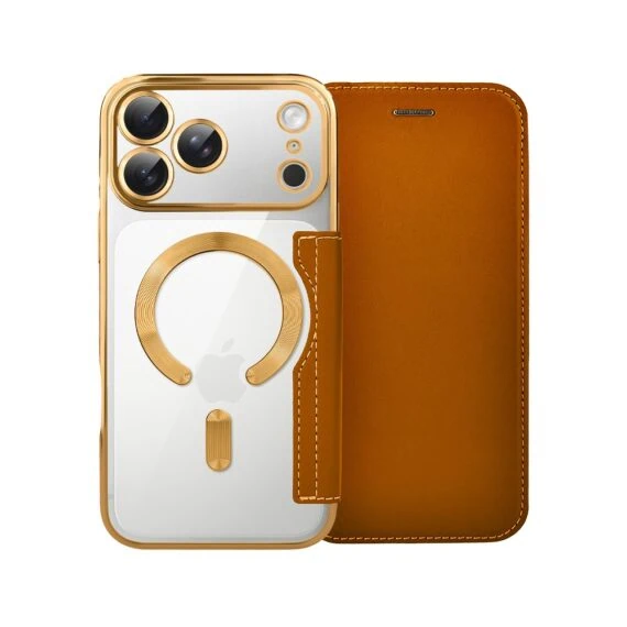 Etui do iPhone 17 Pro Max typu książka Book Magsafe Lens Protect, z klapką, złote (6)