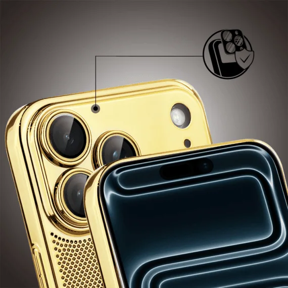Etui do iPhone 17 Pro Max z Magsafe, cienkie, twarde, oddychające, z osłoną aparatu, złote (8)