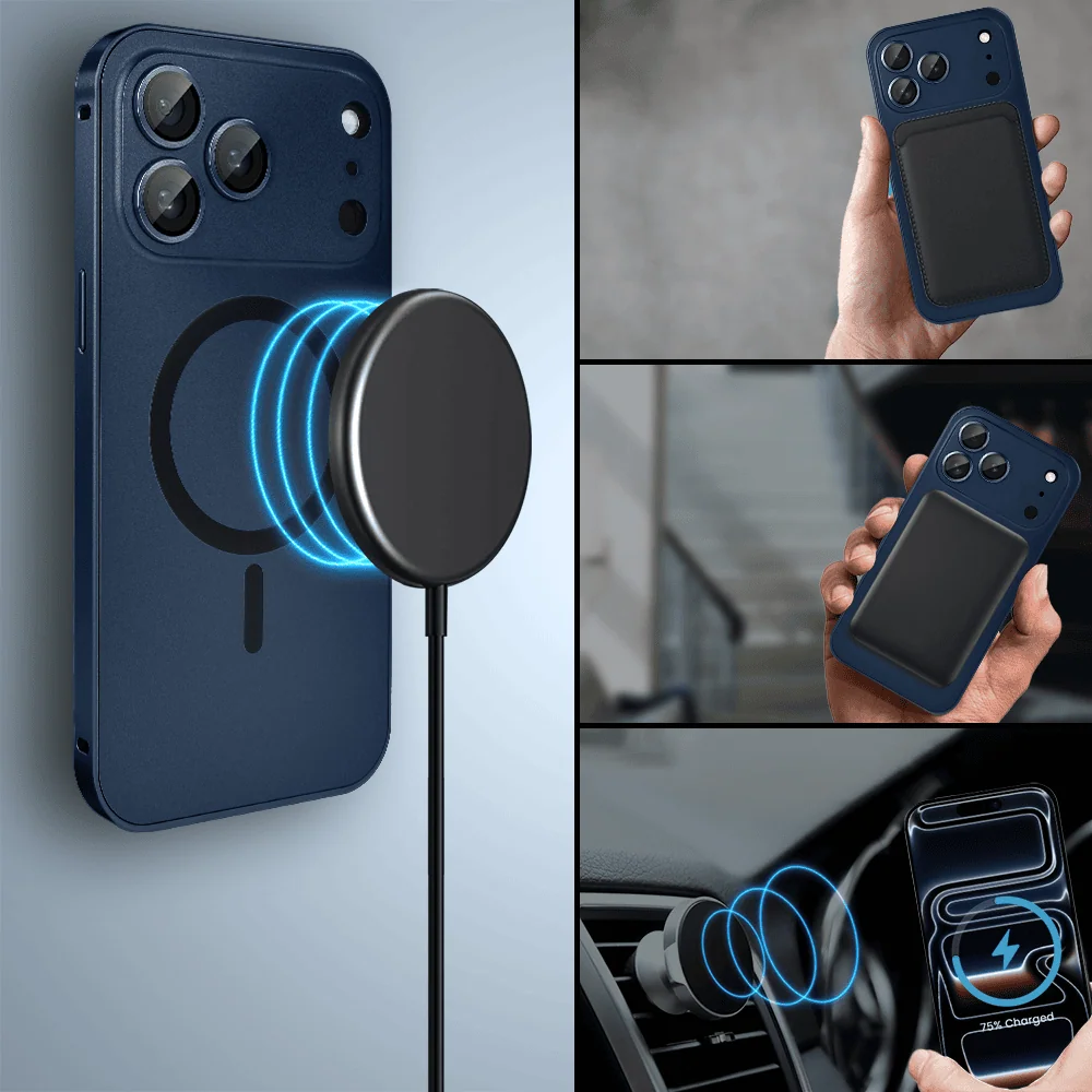 Etui do iPhone 17 Pro Metal Solid MagSafe, pełny tył z metalową ramką i osłoną aparatu, granatowe (1)