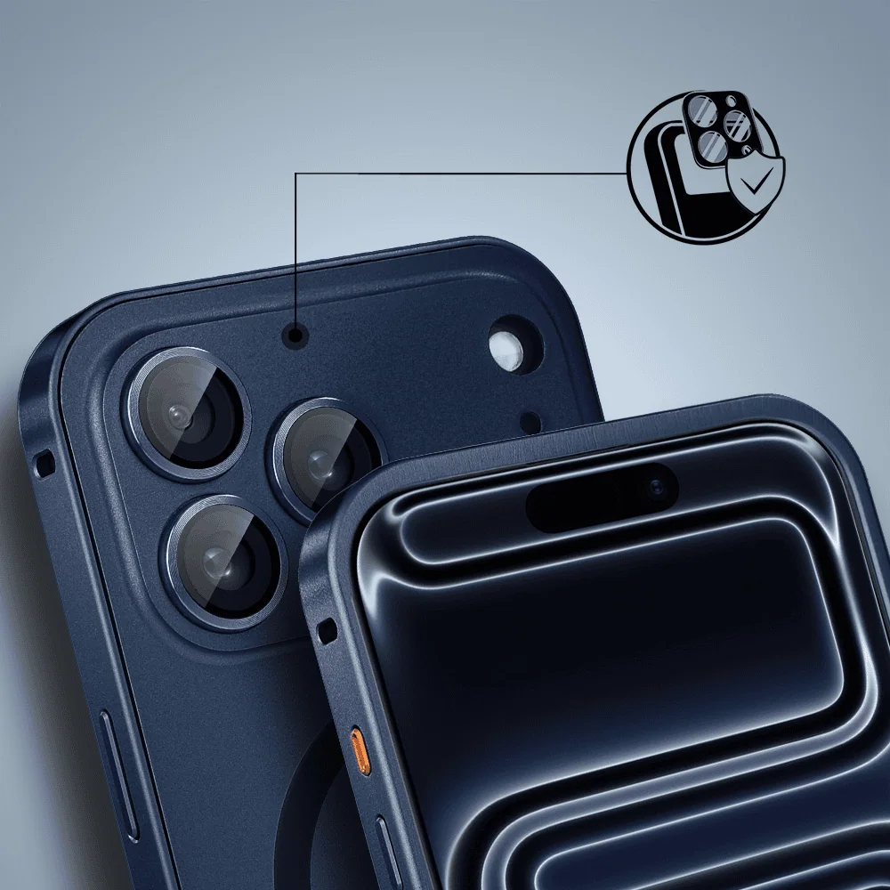 Etui do iPhone 17 Pro Metal Solid MagSafe, pełny tył z metalową ramką i osłoną aparatu, granatowe (3)