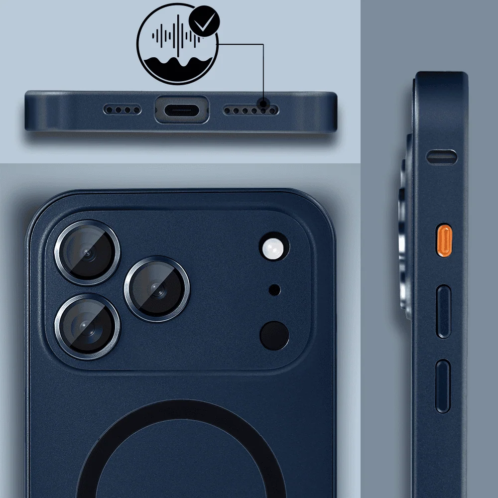 Etui do iPhone 17 Pro Metal Solid MagSafe, pełny tył z metalową ramką i osłoną aparatu, granatowe (4)