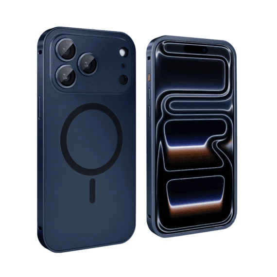Etui do iPhone 17 Pro Metal Solid MagSafe, pełny tył z metalową ramką i osłoną aparatu, granatowe (7)