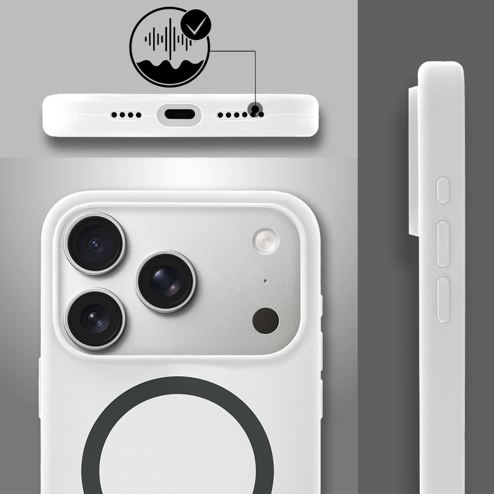 Etui do iPhone 17 Pro, silikonowe z MagSafe, mikrofibra soft touch, białe (3)