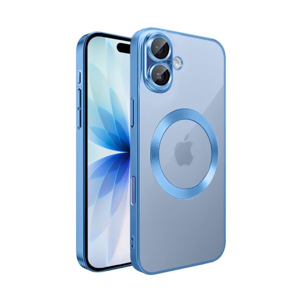 Etui do iPhone 17 Slim Protect Full Cover MagSafe Hard Back, twardy tył, przeźroczyste, górski niebieski