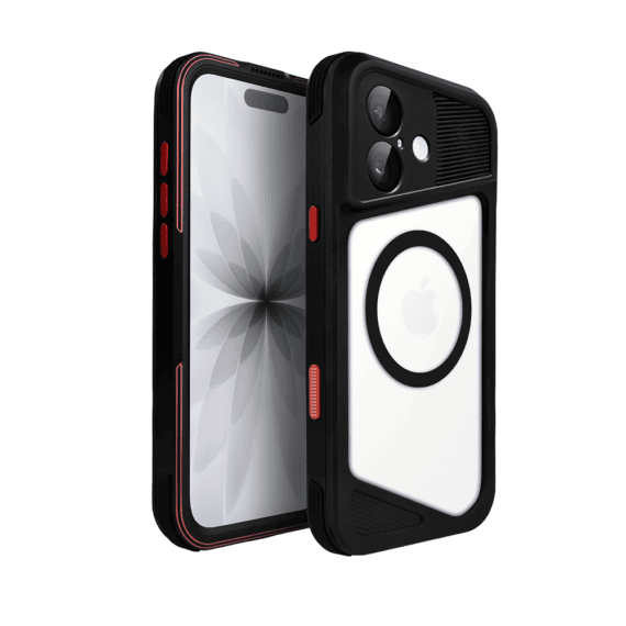 Etui do iPhone 17 TOTAL Protect z MagSafe, wodoodporne, metalowe, przeźroczyste, czarne (5)