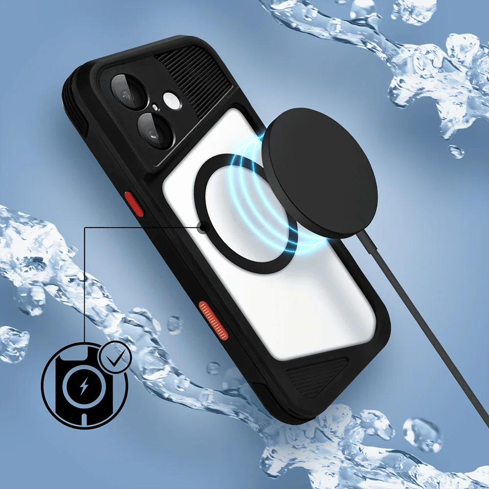 Etui do iPhone 17 TOTAL Protect z MagSafe, wodoodporne, metalowe, przeźroczyste, czarne (8)