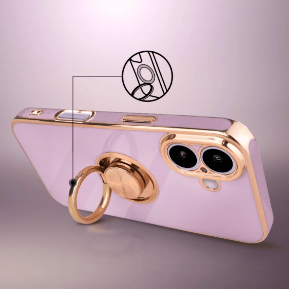 Etui do iPhone 17 eleganckie, ze złotym, metalowym uchwytem i zdobieniami, osłona na aparat, fioletowe, nowe (10)