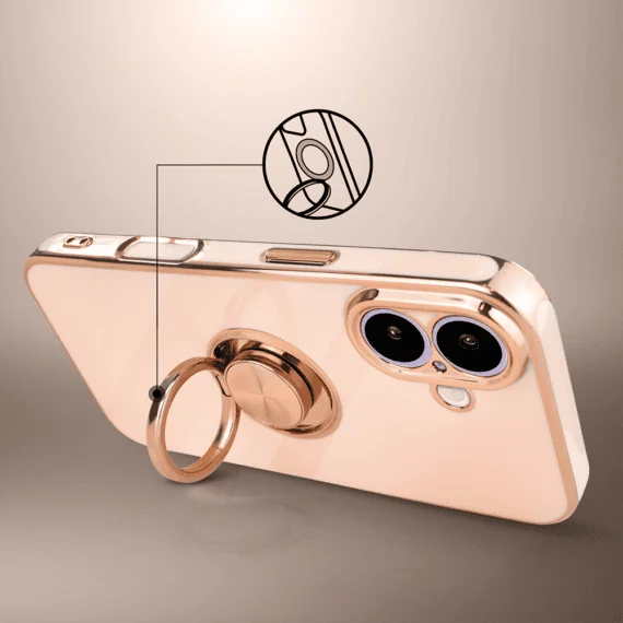 Etui do iPhone 17 eleganckie, ze złotym, metalowym uchwytem i zdobieniami, osłona na aparat, zł, nowe (1)