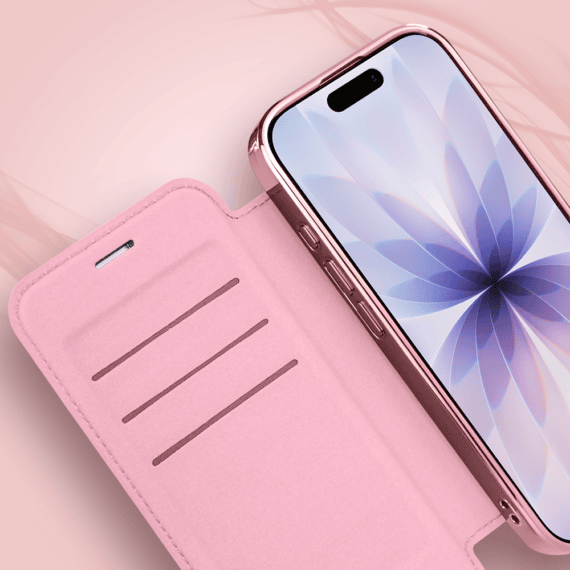 Etui do iPhone 17 typu książka Book Magsafe Lens Protect, z klapką, różowe (1)