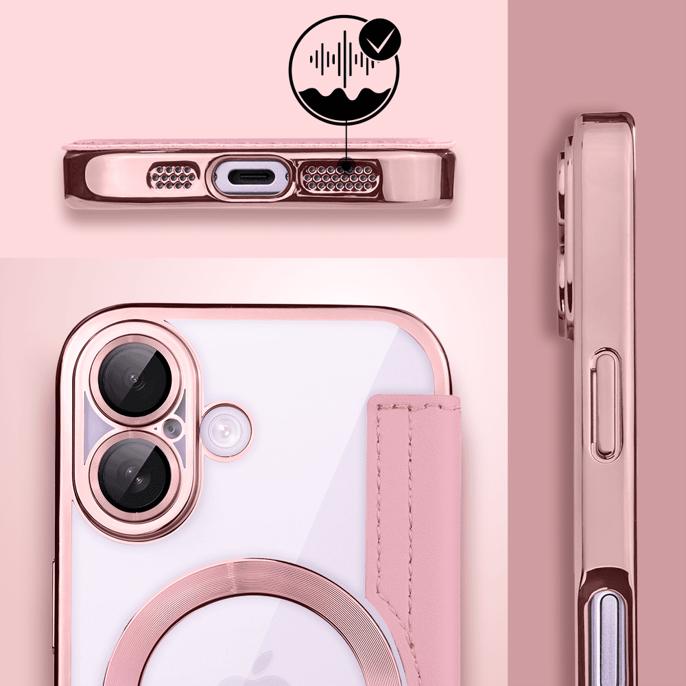Etui do iPhone 17 typu książka Book Magsafe Lens Protect, z klapką, różowe (2)