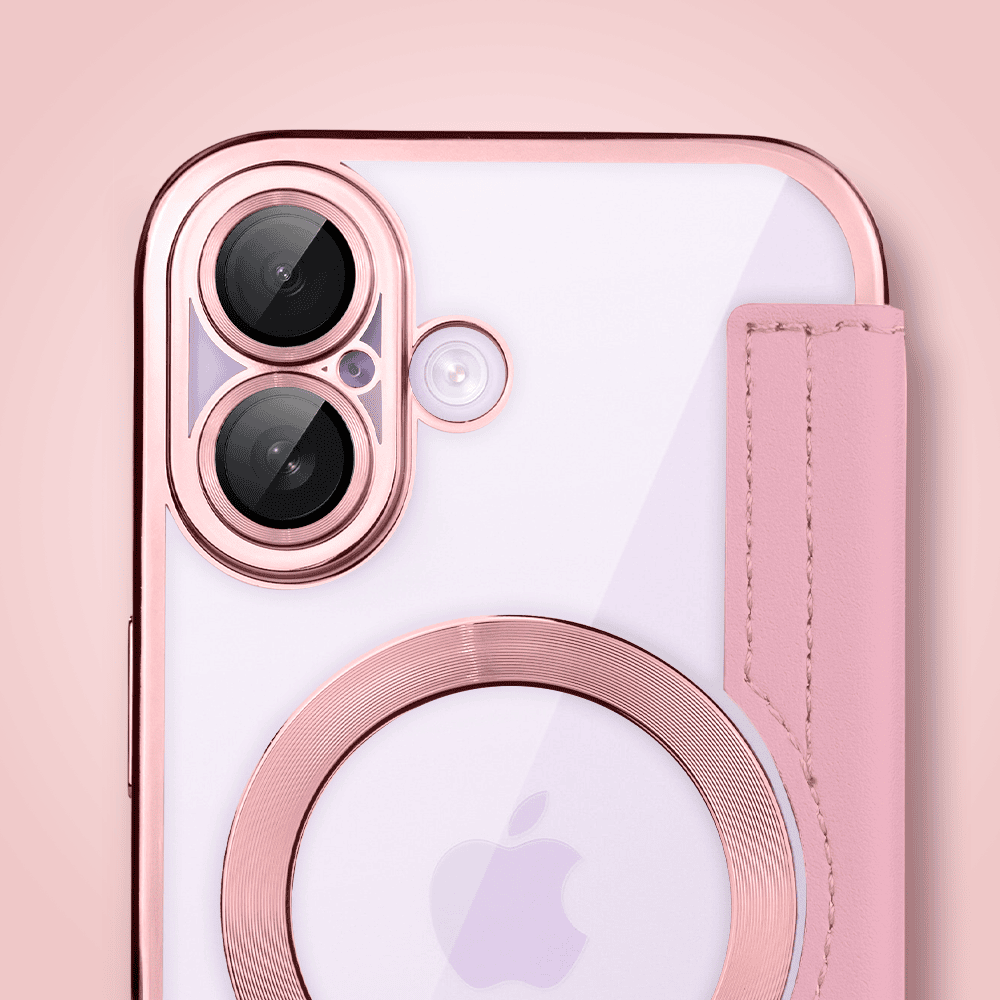 Etui do iPhone 17 typu książka Book Magsafe Lens Protect, z klapką, różowe (3)