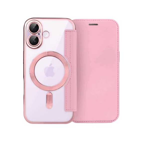 Etui do iPhone 17 typu książka Book Magsafe Lens Protect, z klapką, różowe (5)