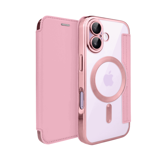 Etui do iPhone 17 typu książka Book Magsafe Lens Protect, z klapką, różowe (6)