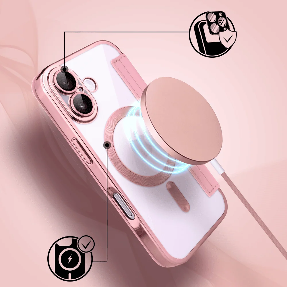 Etui do iPhone 17 typu książka Book Magsafe Lens Protect, z klapką, różowe (8)