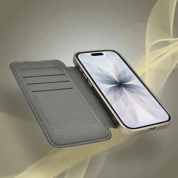 Etui do iPhone 17 typu książka Book Magsafe Lens Protect, z klapką, tytanowe (2)