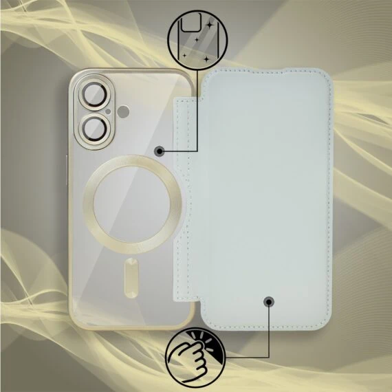 Etui do iPhone 17 typu książka Book Magsafe Lens Protect, z klapką, tytanowe (7)