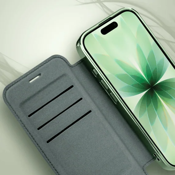 Etui do iPhone 17 typu książka Book Magsafe Lens Protect, z klapką, zielone (3)
