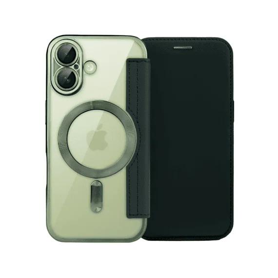 Etui do iPhone 17 typu książka Book Magsafe Lens Protect, z klapką, zielone (7)