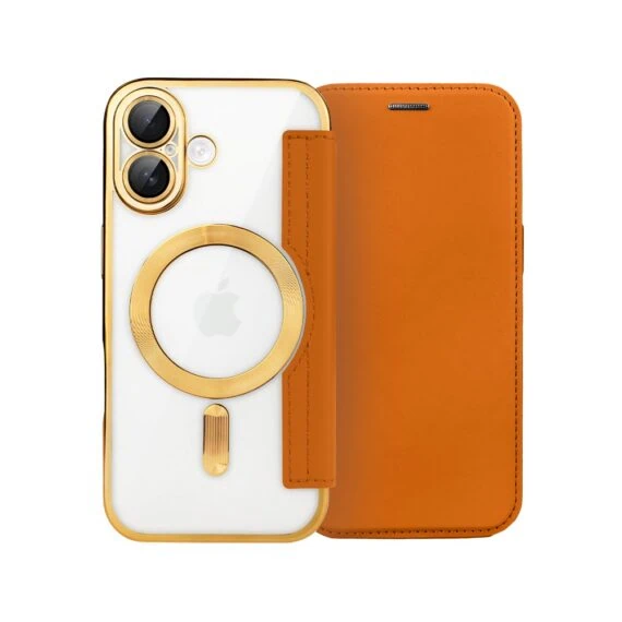 Etui do iPhone 17 typu książka Book Magsafe Lens Protect, z klapką, złote (5)