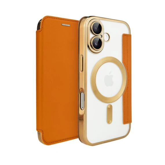 Etui do iPhone 17 typu książka Book Magsafe Lens Protect, z klapką, złote (6)