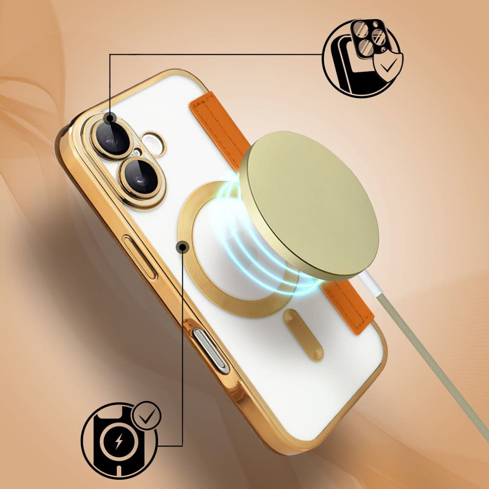 Etui do iPhone 17 typu książka Book Magsafe Lens Protect, z klapką, złote (8)