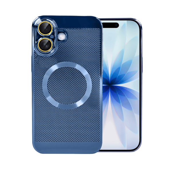 Etui do iPhone 17 z Magsafe, cienkie, twarde, oddychające, z osłoną aparatu, granatowe