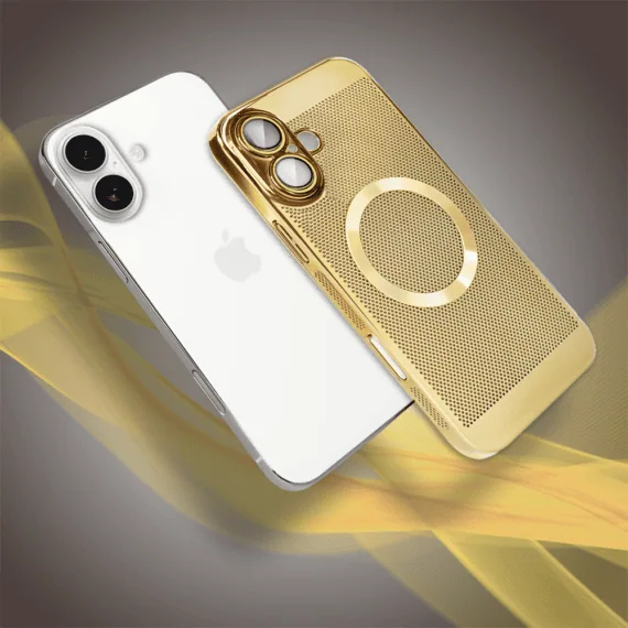 Etui do iPhone 17 z Magsafe, cienkie, twarde, oddychające, z osłoną aparatu, złote (1)