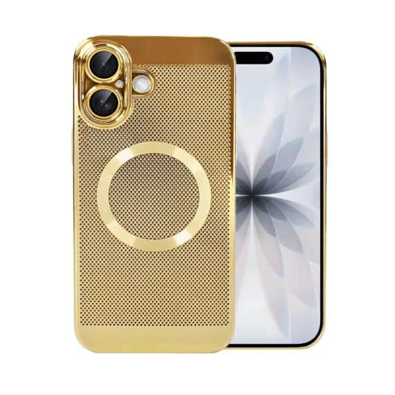 Etui do iPhone 17 z Magsafe, cienkie, twarde, oddychające, z osłoną aparatu, złote (5)
