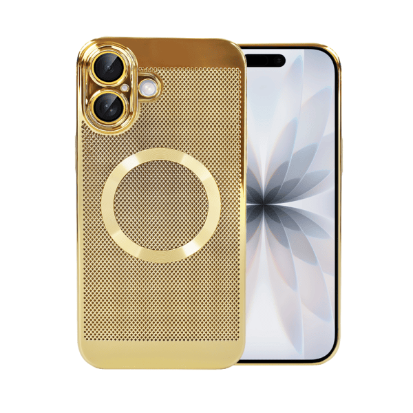Etui do iPhone 17 z Magsafe, cienkie, twarde, oddychające, z osłoną aparatu, złote