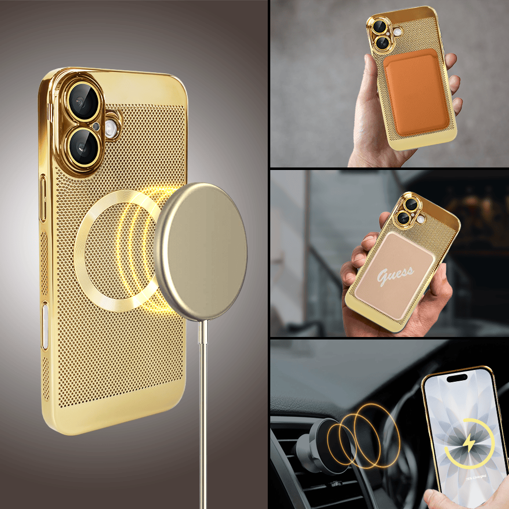 Etui do iPhone 17 z Magsafe, cienkie, twarde, oddychające, z osłoną aparatu, złote (7)
