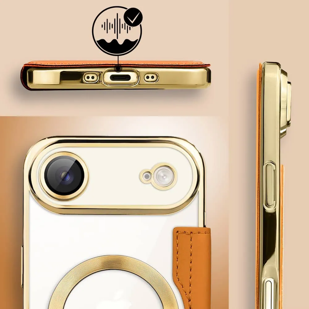 Etui do iPhone Air typu książka Book Magsafe Lens Protect, z klapką, złote (2)