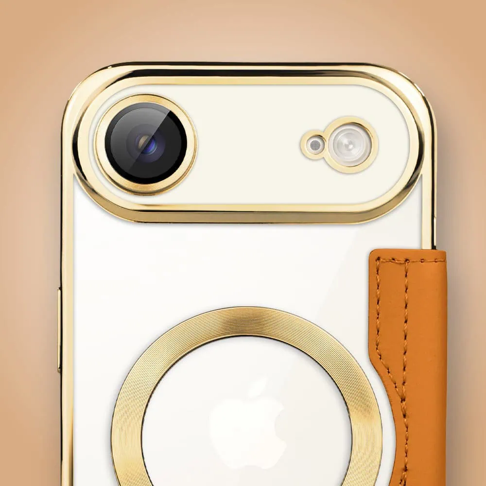 Etui do iPhone Air typu książka Book Magsafe Lens Protect, z klapką, złote (3)