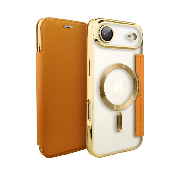 Etui do iPhone Air typu książka Book Magsafe Lens Protect, z klapką, złote (6)