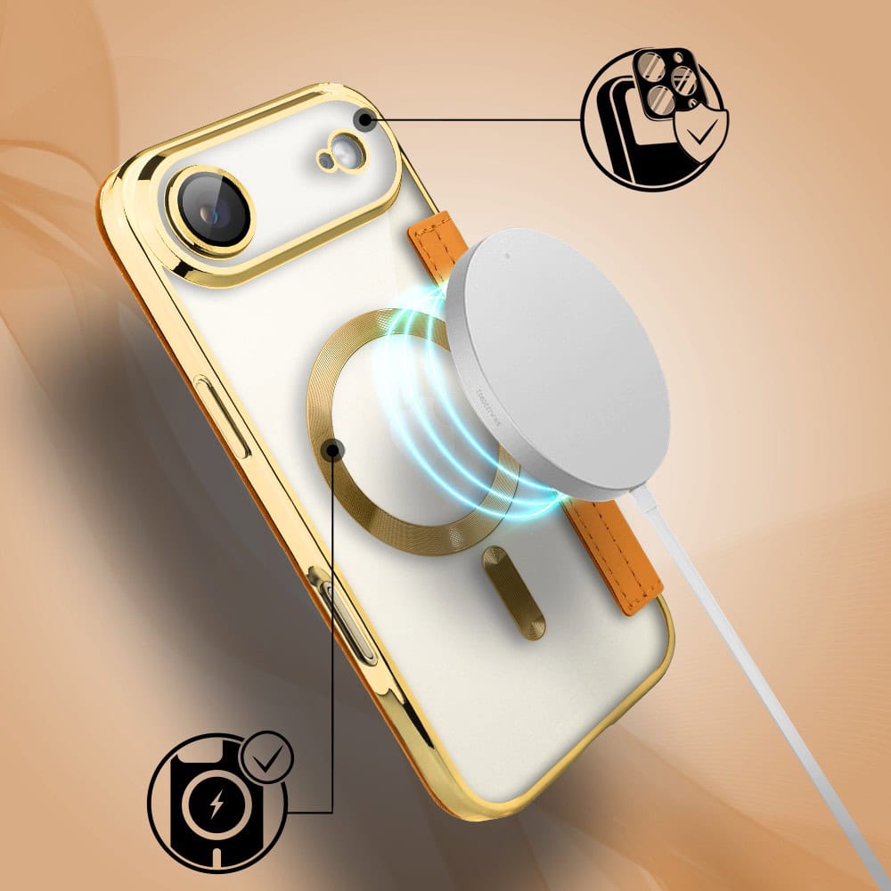 Etui do iPhone Air typu książka Book Magsafe Lens Protect, z klapką, złote (8)