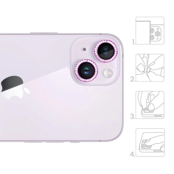 Luksusowa diamentowa osłona obiektywów, szkło na aparat iPhone 14, różowa (3)