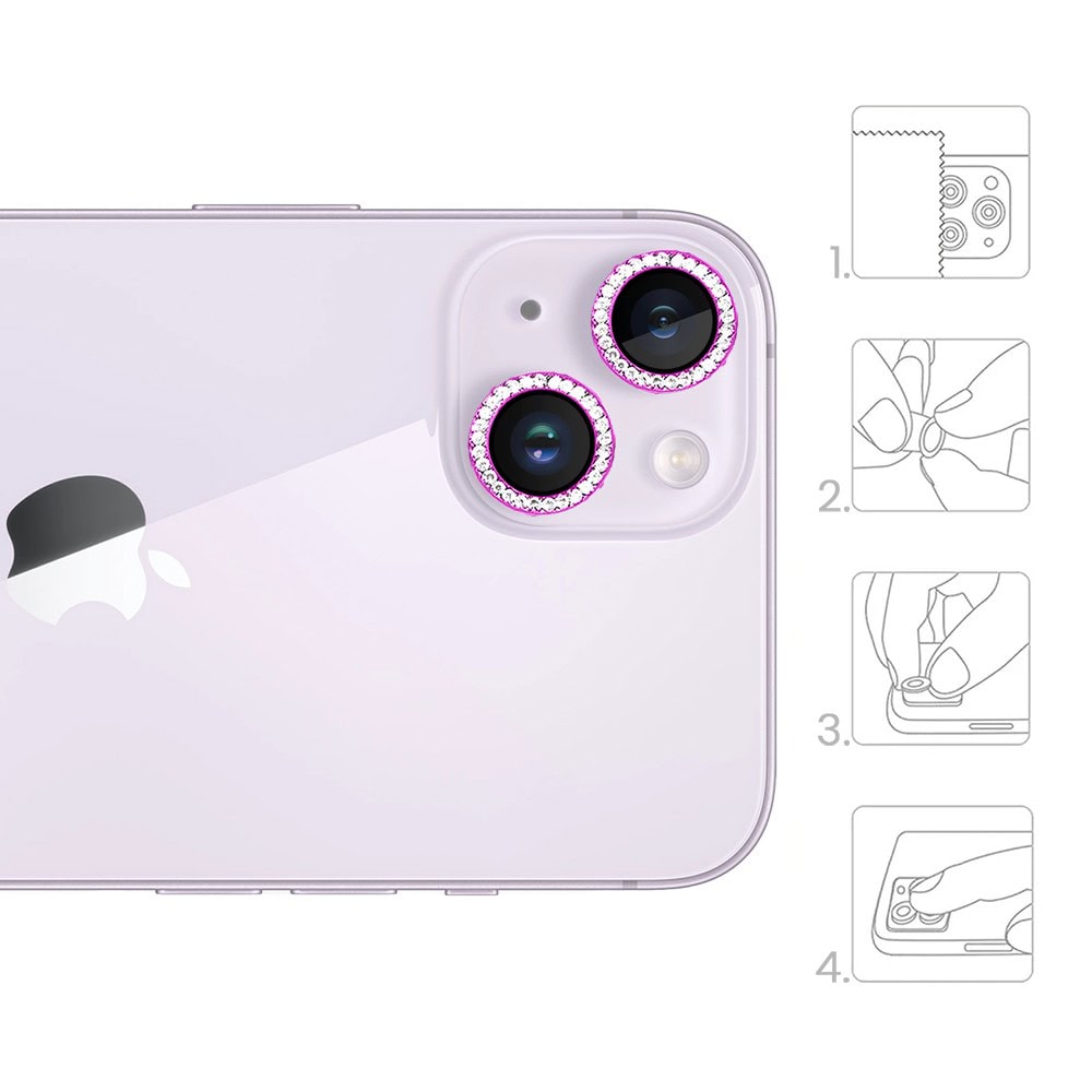 Luksusowa diamentowa osłona obiektywów, szkło na aparat iPhone 14, różowa (3)