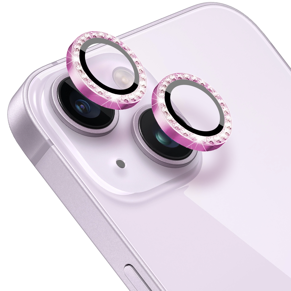 Luksusowa diamentowa osłona obiektywów, szkło na aparat iPhone 14, różowa