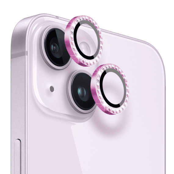 Luksusowa diamentowa osłona obiektywów, szkło na aparat iPhone 14, różowa (5)