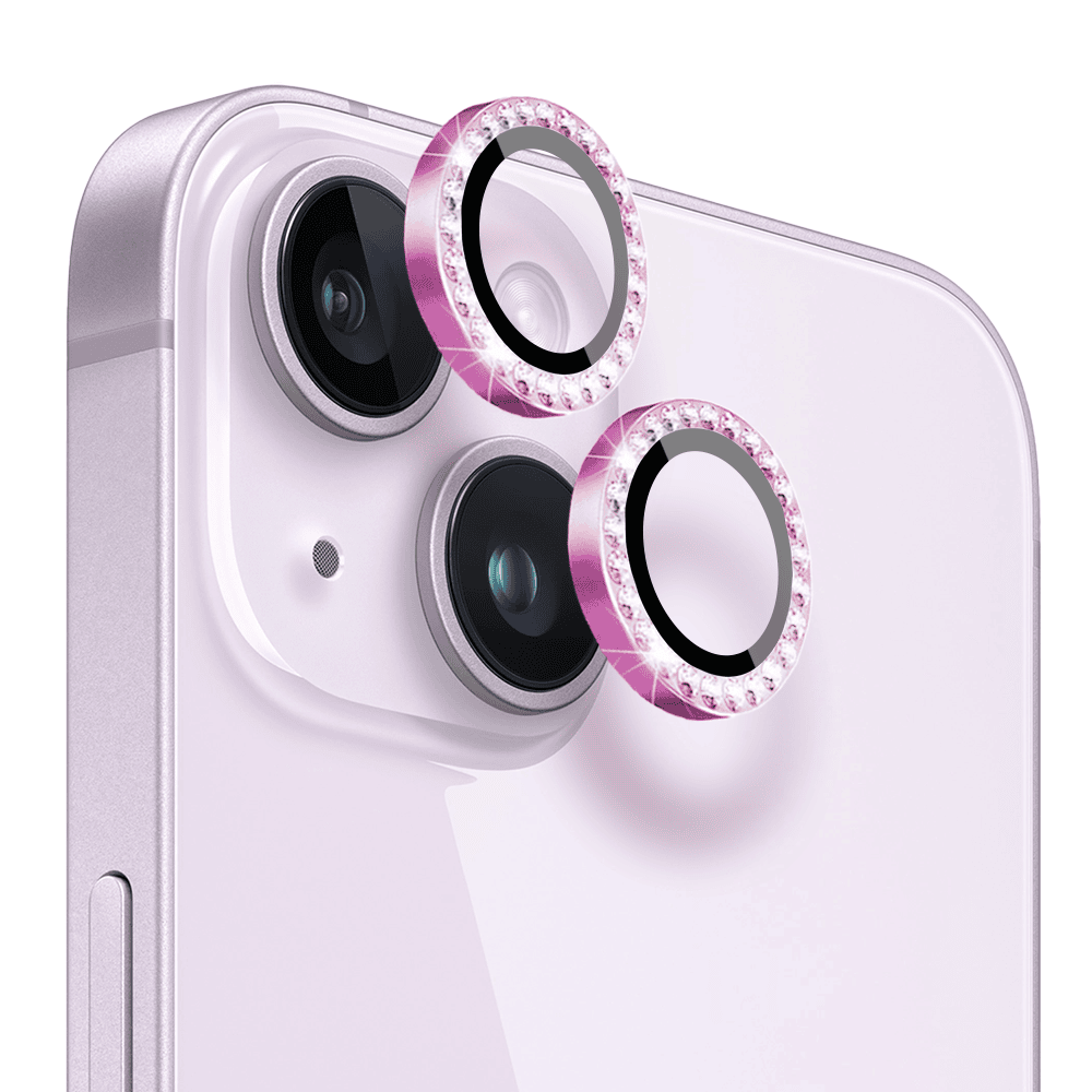 Luksusowa diamentowa osłona obiektywów, szkło na aparat iPhone 14, różowa (5)