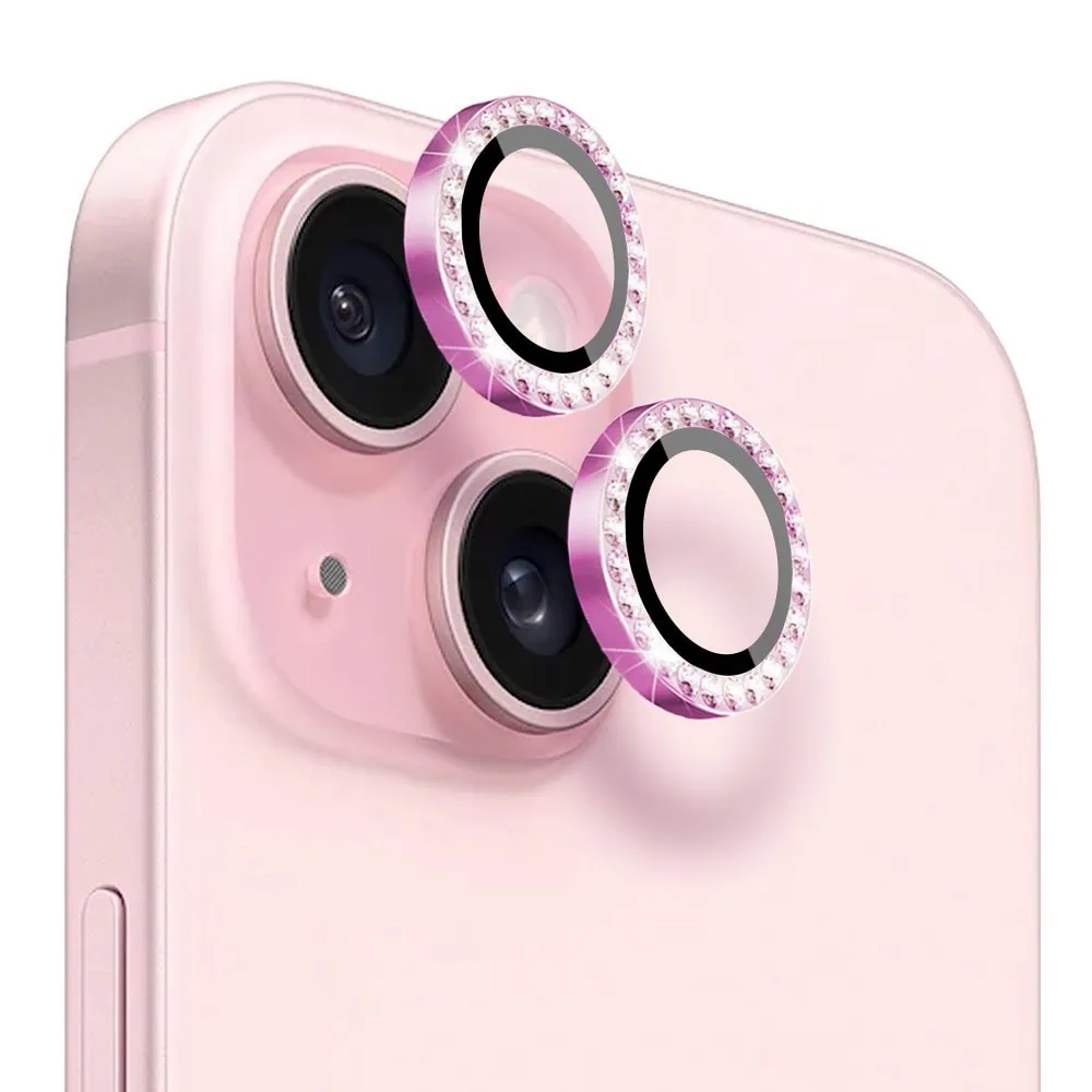 Luksusowa diamentowa osłona obiektywów, szkło na aparat iPhone 15, różowa (4)