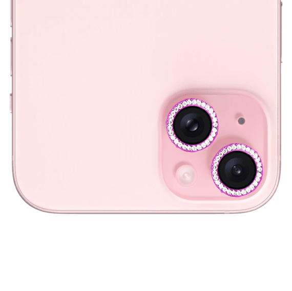Luksusowa diamentowa osłona obiektywów, szkło na aparat iPhone 15, różowa (5)