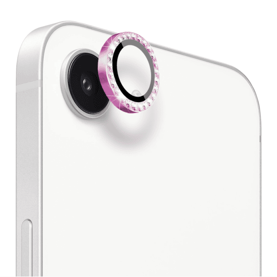 Luksusowa diamentowa osłona obiektywów, szkło na aparat iPhone 16e, różowa (1)