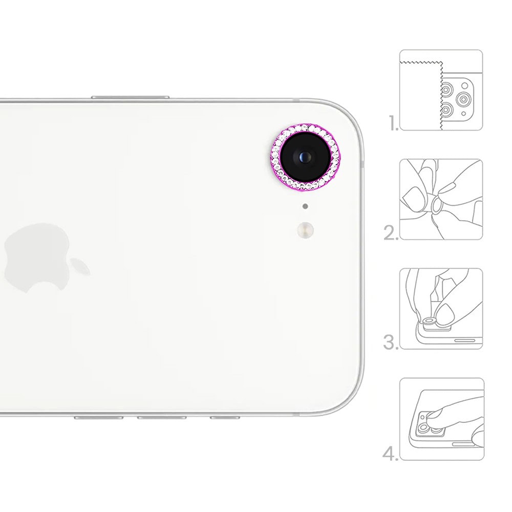 Luksusowa diamentowa osłona obiektywów, szkło na aparat iPhone 16e, różowa (4)