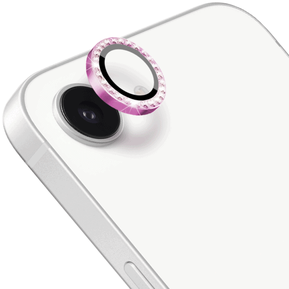 Luksusowa diamentowa osłona obiektywów, szkło na aparat iPhone 16e, różowa (5)
