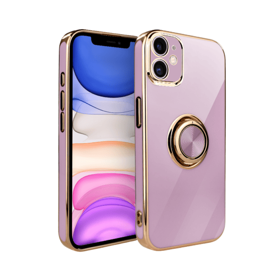 Etui do iPhone 11 eleganckie, ze złotym, metalowym uchwytem i zdobieniami, osłona na aparat, fioletowe (8)