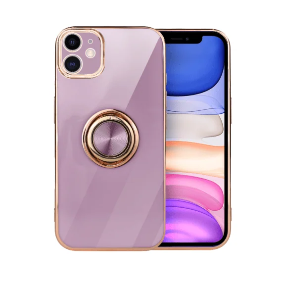 Etui do iPhone 11 eleganckie, ze złotym, metalowym uchwytem i zdobieniami, osłona na aparat, fioletowe (9)