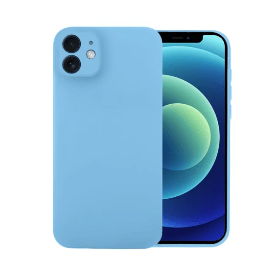 Etui do iPhone 12 silikonowe z mikrofibrą soft touch z osłoną na aparat, niebieskie1